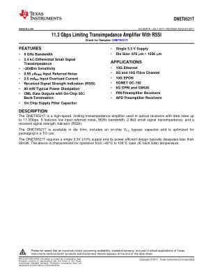 ONET8521T datasheet cover page
