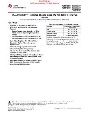 PCM5102-Q1 数据手册首页