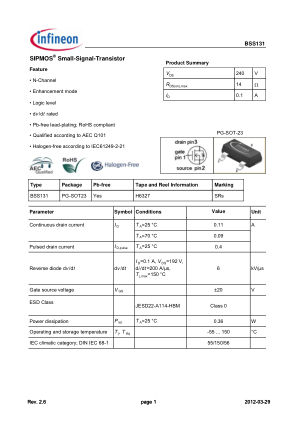BSS131 datasheet cover page