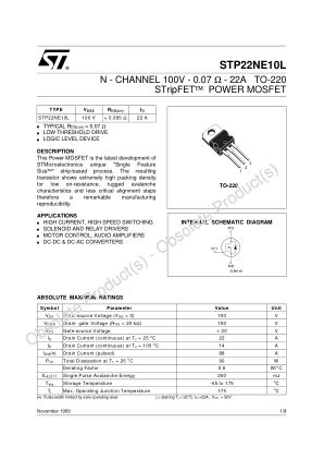 STP22NE10L datasheet cover page