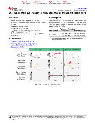 SN74HCS245 datasheet cover page