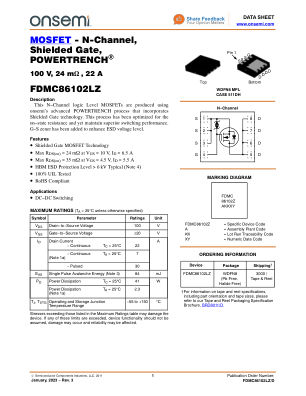 FDMC86102LZ datasheet cover page