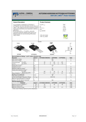 AOTF25S65 datasheet cover page