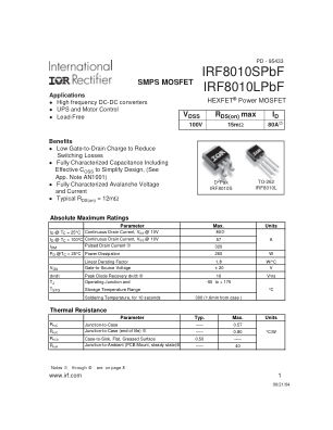 IRF8010S 数据手册首页