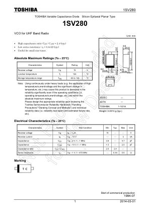 1SV280 数据手册首页