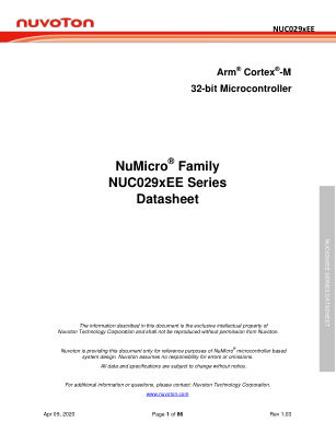 NUC029SEE 数据手册首页