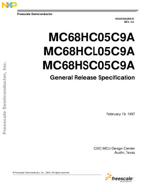 HC05C9AGRS datasheet cover page