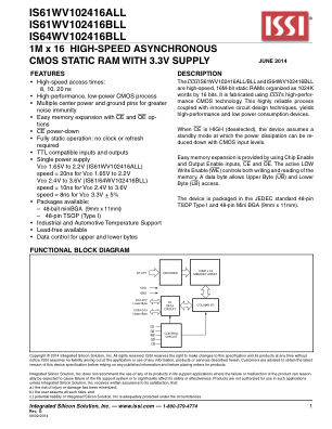 IS61WV102416BLL-10MLI datasheet cover page