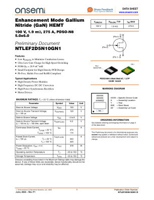 NTLEF2D5N10GN1 datasheet cover page