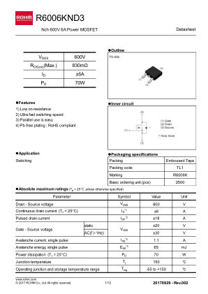 R6006KND3 数据手册首页