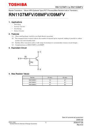RN1109MFV 数据手册首页