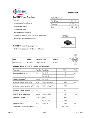 IPB60R199CP datasheet cover page