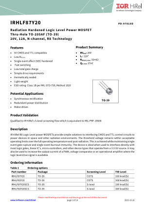 IRHLF87Y20 datasheet cover page