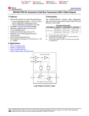 SN74ACT245-Q1 数据手册首页