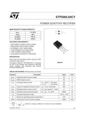 STPS80L60C 数据手册首页