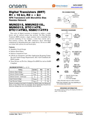 DTC114T datasheet cover page