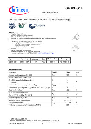 IGB30N60T datasheet cover page