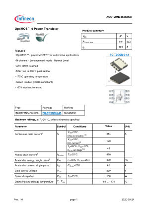 IAUC120N04S6N008 数据手册首页