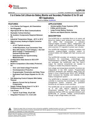 BQ76PL536 datasheet cover page