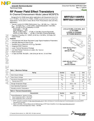 MRF5S21100H datasheet cover page
