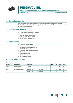 PESD5V0U1BL datasheet cover page