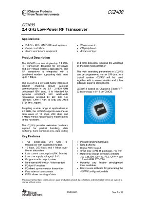 CC2400 datasheet cover page