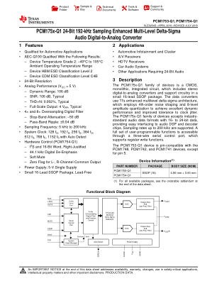 PCM1754-Q1 datasheet cover page