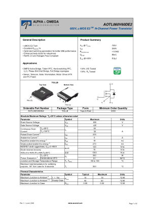 AOTL060V60DE2 datasheet cover page