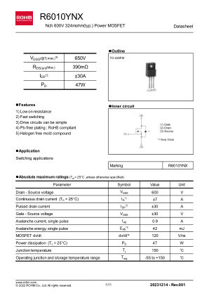 R6010YNX 数据手册首页