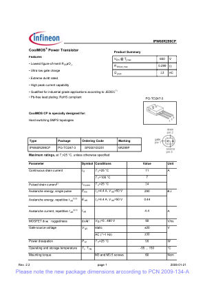 IPW60R299CP datasheet cover page