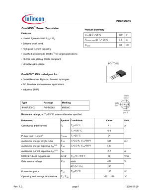 IPI90R500C3 数据手册首页