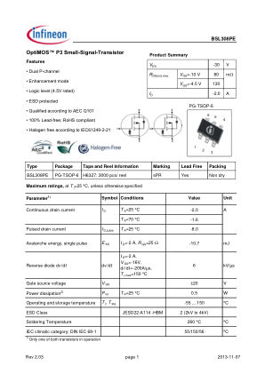 BSL308PE 数据手册首页