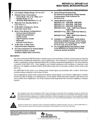 MSP430F1121A 数据手册首页