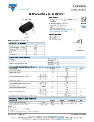 SI2308BDS 数据手册首页