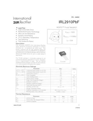 IRL2910 datasheet cover page