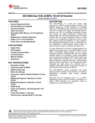 ADC10D020 datasheet cover page