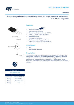 STGWA80H65DFBAG datasheet cover page