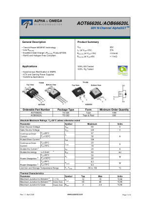 AOB66620L datasheet cover page