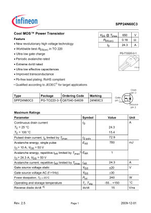 SPP24N60C3 datasheet cover page