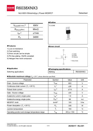 R6038XNX3 数据手册首页