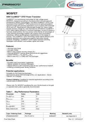 IPW60R040CFD7 数据手册首页