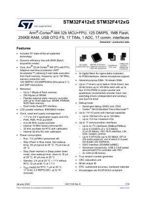 STM32F412CE 数据手册首页