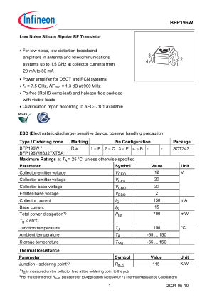 BFP196W datasheet cover page