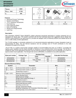 IRF640N datasheet cover page