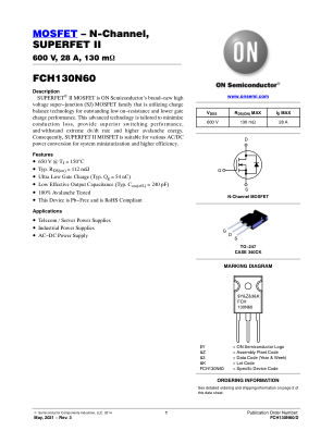 FCH130N60 datasheet cover page