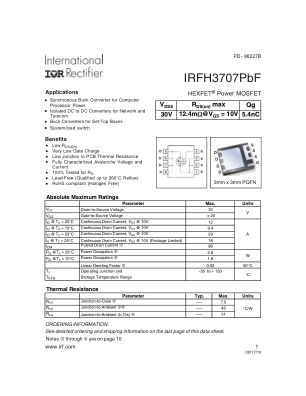 IRFH3707 数据手册首页