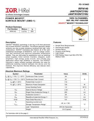IRFN140 datasheet cover page