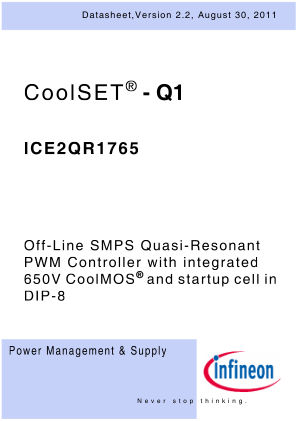 ICE2QR1765 数据手册首页