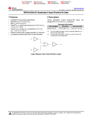 SN74LV32A-Q1 datasheet cover page