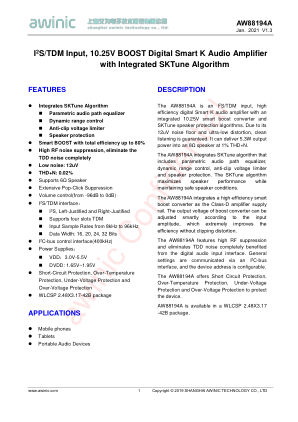 AW88194A datasheet cover page